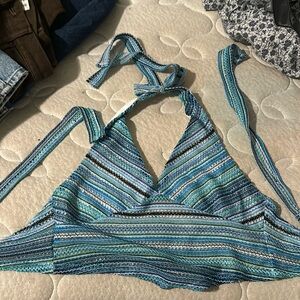 Blue Striped halter tie neck top